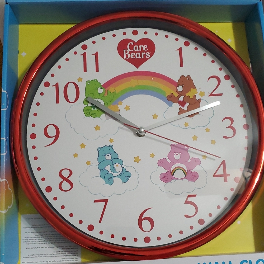 Care bears red metallic rainbow care bears face‎ round analog wall clock new